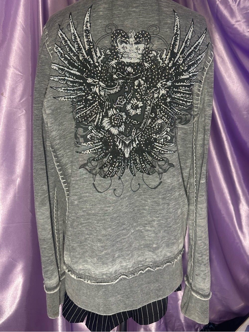 Y2K McBling Embellished Rhinestone Graphic Hoodie size M - Picture 10 of 14
